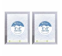FotoStation Set of 2-6 X 8 Inch Photo Frame SILVER with Glass Front Horizontal & Vertical Hang on Wall and Freestanding Wall Decor Picture Frames Classic Wooden Effect Silver Ribbed Design Frame