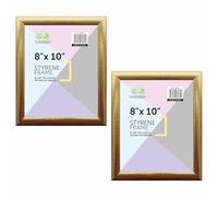 FotoStation Set of 2-8 x 10 Inch Photo Frame with Styrene Front, Wall Mount or Table Top Display Picture Frame Freestanding and Wall Mount Picture Hang Hook Frame for Home Office Wall Decor (Gold)