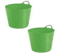 FotoStation Set of 2 - LIME GREEN 40L/42L Litre Flexi Tub Round Flexible Plastic Tubs Laundry Cloths Toys Storage Bucket Robust Versatile Multipurpose Garden Container for Horse Feed Trug Tub