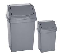 FotoStation (Set of 2 Plastic Swing Swing Flip Top Bin Under Kitchen Recycling Dustbin Garbage Rubbish Waste Bin Refused Bins - Home Office Bathroom Kitchen (25L Litre Silver + 8L Litre Silver)