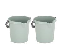 FotoStation SET OF 2 x High Grade Silver Sage 5 Litre Durable Plastic Bucket with Litre Scale, Pouring Spout & Handle Multipurpose Plastic Storage Bucket