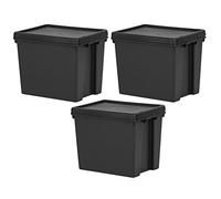 FotoStation (Set of 3-24 Litre Black Bam Heavy Duty 100% Recycled Plastic Storage Boxes With Lid For Garage, Store Room and Indoor and Outdoor Use 38.50 x 29.00 x 31.50 cm