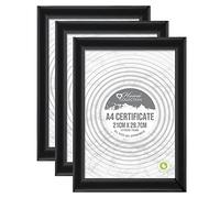 FotoStation Set of 3 - A4 Black Certificate Frame Picture Photo Frame Includes Styrene Front For Home Family Office Decor, Classic Wall Mountable & Tabletop Frames (21 x 29.7 CM)