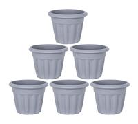 FotoStation Set of 6-25cm Round Upcycled Grey Plastic Planter 4.5L Litre Garden Plant Pot with Drainage Holes Lightweight & Weather Resistant Flower Pot for Indoor/Outdoor Use