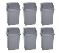 FotoStation Set of 6-25L Litre Silver High Grade Plastic Waste Swing Bin Recycling Dustbins Rubbish Bins Trash Refused Bins For Kitchen Bathroom Office - Under Counter Recycle Bin (Made in UK)