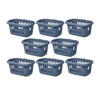 FotoStation Set of 8 X 60L Litre Large Plastic Hipster Laundry Basket with Integral Handle Oval Shape High Grade Plastic Hamper Clothes Washing Basket Linen Storage Bin Basket (Midnight Navy)
