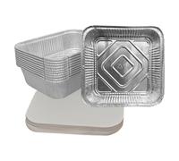 FotoStation Square Aluminium Foil Trays with Lids, Pack of 25-9" X 9" X 2" Inches Disposable Tin Foil Pans Large Food Containers Best for Meal Prep, Food Storage, Baking, Broiling, Roasting, BBQ