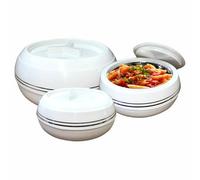 FotoStation White Insulated Casserole Serving Dishes Gift Set 3pc (1500ml, 2500ml, 3200ml) Lockable Lid Double Wall Stainless Steel Inner Food Warmer/Cooler Hotpot BPA Free Thermal Food Containers