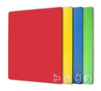 Fotouzy Plastic Cutting Board Flexible Mats with Food Icons, Set of 4, Upgrade 100% Anti-Skid Back, BPA-Free, Non-Porous, Dishwasher Safe, Rainbow Colors