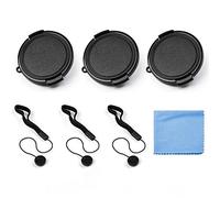 Fotover 62mm Lens Cap Bundle, 3 Pack Universal Snap on Front Side Pinch Lens Cover Set with Microfiber Lens Cleaning Cloth for Canon Nikon Sony Olympus DSLR Camera + Lens Cap Keeper Holder