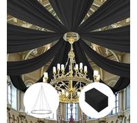FOTSHARER 6 Panels Black Ceiling Drapes 5ft x 10ft with Wedding Ceiling Drapes Hanging Kit Sheer Arch Draping Fabric Chiffon Wedding Ceiling Curtain Drapery and Hanging Hoop for Stage Ceremony Decor