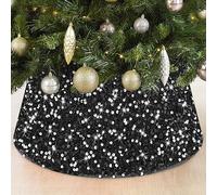 FOTSHARER Black Christmas Tree Collar 23.6 Inches Velvet Christmas Tree Skirt Metal Tree Collar Sequin Christmas Tree Ring Collar for Artificial Trees Rustic Tree Base Box for Xmas Home Ornaments