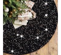 FOTSHARER Black Velvet Christmas Tree Base Cover - 21 Inches Sparkly Mini Tabletop Tree Skirt for Holiday Home Decoration
