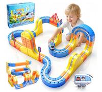 FOTSHARER Electric Train Set for 3 4 5 6 7 8, 3D Flexible Race Track 131 PCS Car Track for Toddlers 3-5, Track Fusion Toy Gravity Defying Train Track Embedded Layouts Train Track Set DIY Cube Track