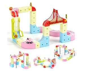 FOTSHARER Electric Train Set for Kids, 115 PCS 3D Racing Track Sets with Electric Train & Traffic Signs, USB Rechargeable Electric Magnetic Trains for Boys Girls Halloween Xmas Birthday Gift Age 3-12