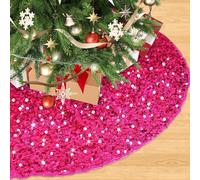 FOTSHARER Hot Pink Christmas Tree Skirt Large 46 Inch Mermaid Sequins Tree Skirts Round Velvet Xmas Tree Floor Mat Sparkly Sequence Christmas Tree Skirt for Merry Christmas Family Reunion Decor