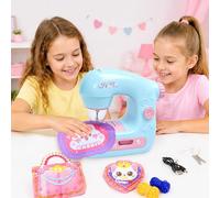 FOTSHARER Mini Blue Sewing Machine Toy with Cloths Cotton Educational Craft, Portable DIY Sewing Kit Arts & & Educational Crafts Kids Tool for Holiday Birthday Gifts for Kids (Blue, Large)