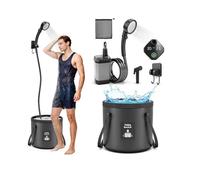 FOTSHARER Portable Shower for Camping with Shower Head 3 Spray Modes, 6000mAh Rechargeable Shower Pump with LED Display Foldable Bucket Outdoor Showering for Hiking RV Car Travel Pet