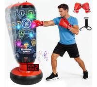 FOTSHARER Punching Bag with Gloves & Pump, Inflatable Boxing Set Electronic Boxing Bag with Music & Lights, Freestanding Martial Arts with 4 Smart Game Modes, Birthday Gift