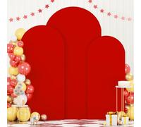 FOTSHARER Red Arch Cover Set of 3 Spandex Fitted Wedding Arch Cover 6FT 6.6FT 7.2FT Round Top Arch Cover Backdrop Fabric for Metal Arch Chiara Arch Backdrop Stand Cover for Baby Shower Birthday Decor