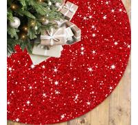 FOTSHARER Red Christmas Tree Skirt 21 Inches Shiny Tabletop Tree Skirt Sequin Tree Skirt Velvet Christmas Tree Skirt Mini for Holiday Decorations Glitter Sequins Tree Skirts New Year Decoration