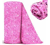 FOTSHARER Sequin Fabric Pink 1 Yard Shiny Mesh Sequin Fabric by The Yard Sequined Velvet Fabric Reversible Sequence Material Flip up Sequin Spandex Fabric for Craft Handmade DIY Dress Parties Decor