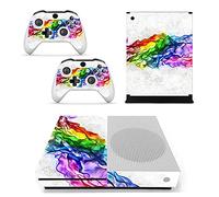 FOTTCZ Vinyl Skin for Xbox One Slim Console & Controllers Only, Sticker Decorate and Protect Equipment Surface, Rainbow Watercolors