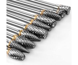 FOTYBEI 10Pcs Tungsten Carbide Rotary Burr Set Compatible with Dremel Rotary Tool Accessories, Die Grinder Bits with 1/8" Shank for DIY Woodworking, Carving, Metal Polishing, Engraving, Drilling