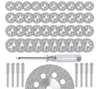 FOTYBEI 40pcs 545 Diamond Cutting Wheel 20/22/25/30mm with 402 Mandrel (3mm) 8pcs and Screwdriver for Dremel Rotary Tool Stone Glass Cutting Discs