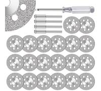 FOTYBEI 545 Diamond Cutting Wheel (20mm) 20pcs with 402 Mandrel (3mm) 4pcs and Screwdriver for Dremel Rotary Tool Stone Glass Cutting Discs