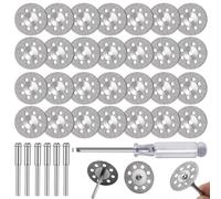 FOTYBEI 545 Diamond Cutting Wheel (22mm) 30pcs with 402 Mandrel (3mm) 6pcs and Screwdriver for Dremel Rotary Tool Stone Glass Cutting Discs