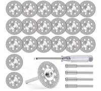 FOTYBEI 545 Diamond Cutting Wheel (25mm) 20pcs with 402 Mandrel (3mm) 4pcs and Screwdriver for Dremel Rotary Tool Stone Glass Cutting Discs