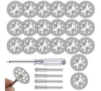 FOTYBEI 545 Diamond Cutting Wheel (30mm) 20pcs with 402 Mandrel (3mm) 4pcs and Screwdriver for Dremel Rotary Tool Stone Glass Cutting Discs