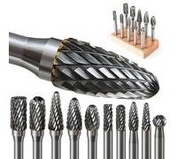 FOTYBEI Tungsten Carbide Burr Set 1/4" Shank - 10Pcs Double Cut Rotary Burrs Die Grinder Bits for Metal and Wood Working, Grinding, Drilling, Milling, Carving and Engraving