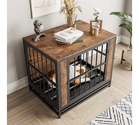 FOUBAM Dog Crate Furniture, Metal and Wooden Dog Crate, Dog Kennels with 3 Doors Indoor, Pet Puppy Crate End Table for Small Dog, Heavy Duty Dog House, Rustic Black and Brown