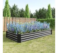 FOUBAM Large Raised Beds for Garden,Raised Planters for Garden Outdoor,8 X 4 X 1 FT Galvanised Metal Planter Box Beds Steel Kits for Vegetables Flower Herb Patio Black Rectangle