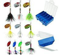 FouceClaus Fishing Lures 10pcs Spinner Lures Baits with Tackle Box,Bass Trout Salmon Hard Metal