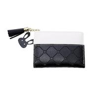 FOUCHAI Women's Small Wallet Short Zipper Two-fold Embossed Wallet-Q011 Black and White Spell