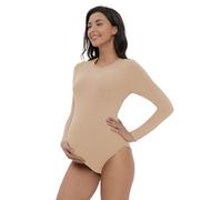 Foucome Women's Maternity Bodysuit Long Sleeve Crew Neck Pregnancy Shapewear Body Suit High Stretch Slim Fit Shirt Tops (Nude XL)