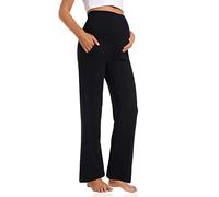 Foucome Women's Maternity Trousers Casual Loose Cozy Wide Leg Pants Pregnancy Lounge Work Trousers with Pockets (Black, M)