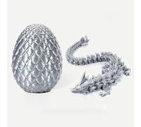 FOUDAY 3D Printed Dragon in Egg Toys, Articulated Dragon Crystal Dragon Egg, Flexible Joints Dragon Fidget Toy Easter Egg Hunt, Home Office Decor Executive Desk Toys for Kids Adults (Silver)