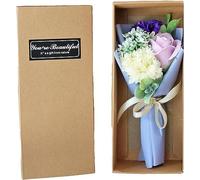 FOUDAY Flowers Bouquet Gift Box,Floral Soap Roses Imitation Roses Carnation,Scented Soap Gift Box for Her Him Valentine's Day Anniversary Wedding Mothers' Day Birthday Gift (Purple, Carnation)