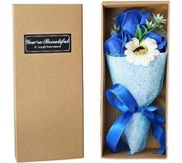 FOUDAY Flowers Bouquet Gift Box, Floral Soap with Roses and Carnations, Scented Gift Box for Him & Her - Valentine's Day, Anniversary, Wedding, Mother's Day, Birthday (Blue)