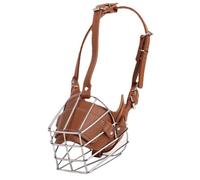 FOUDAY Pitbulls and German Shepherds Dog Muzzle Wire Basket, Metal Face Basket Dog Mouth Breathable, Adjustable and Durable Leather Lead (Brown A, 6 * 23 * 29cm)