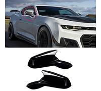 Fouedy 1pair Glossy Black Carbon Fiber Color Horn Style Rearview Side Mirror Cover Caps For Chevy Camaro SS RS ZL1 LT 2016-2021 (Glossy Black)