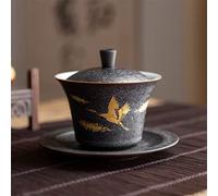 FOULA Ceramic Gaiwan Office Teacup Handmade Kung Fu Tureen Creative Chinese Tea Bowl with Lid and Saucer Water Mug Tea Set Drinkware