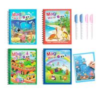 FOULPIETEC 4 Pack Magic Water Coloring Book Kids Painting Book Reusable Drawing Book Doodle Educational Toys Cartoon Coloring Book with Water Pens Learning Toy for Boys Girls Toddler 2-4 Years Old