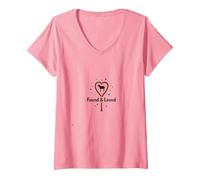 Found & Loved: He Left The 99 to Find Me Sheep Heart V-Neck T-Shirt, Women, Pink, L