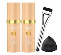 Foundation 4 In 1 - Light Spectrum, Sunscreen Serum SPF 50 Colour Changing Foundation For Mature Skin, Moisturizing Full Coverage Liquid Foundation, With Brush & Powder Puff, 30ml (2 Set, One Size)