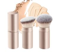 Foundation Brush, Retractable Makeup Brush Set 2 Pieces Face Blush Kabuki Powder Foundation Makeup Brushes for Liquid Cream and Powder Makeup Travel Makeup Brush Set (Gold)
